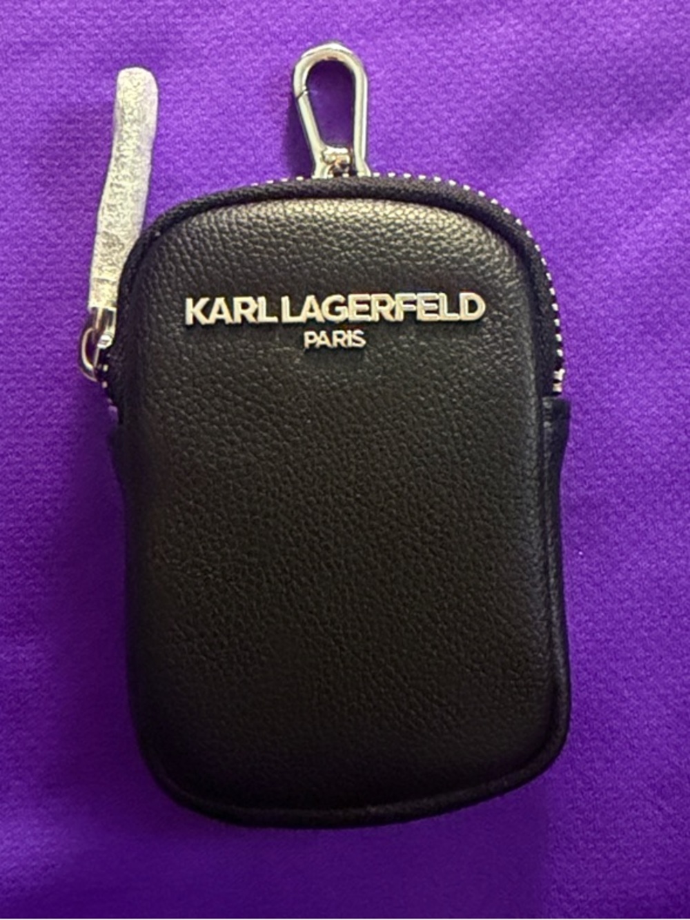 Karl Lagerfeld Black Pebbled Leather Clip Pouch
